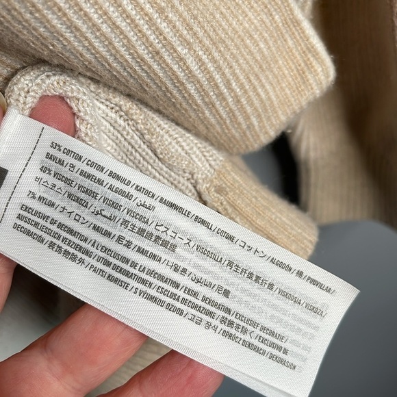 Abercrombie & Fitch Open Cardigan Sweater Tan White Ribbed Draped Pockets Small - Picture 8 of 12